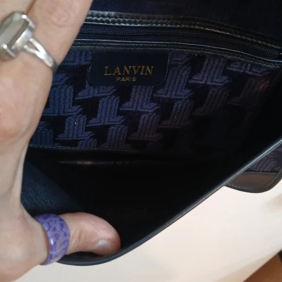 Lanvin Vintage Canvas and Leather Blue Flap Shoulder Bag. - Picture 3 of 9